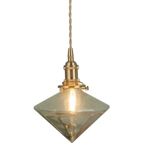 American Pure Copper Glass Droplight Loft Style Vintage LED Pendant Light Fixtures Retro Single Hanging Lamp Indoor Lighting