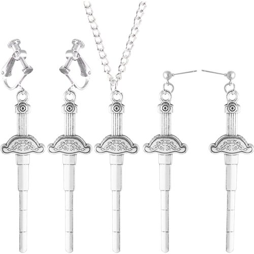 Anime Shaman King Earrings Yoh Asakura Tao Ren Sword Cosplay Pendant Earrings for Women Men Ear Clip Jewelry Props