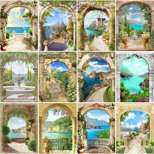 AZQSD Diamond Embroidery Door Mosaic Needlework Gift Diamond Painting Seaside Landscape Cross Stitch Kits Home Decor