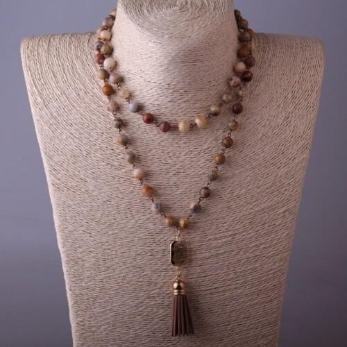 Free Shipping Fashion Crazylace Agat Bohemian Jewelry Rosary Chain Crystal and Tassel Pendant Necklace