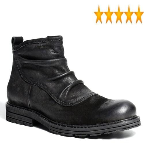 British Leather Winter Nubuck Genuine Cowhide Mens Chelsea Boots Fashion New Zip Round Toe Low Heel High Top Male Ankle Shoes