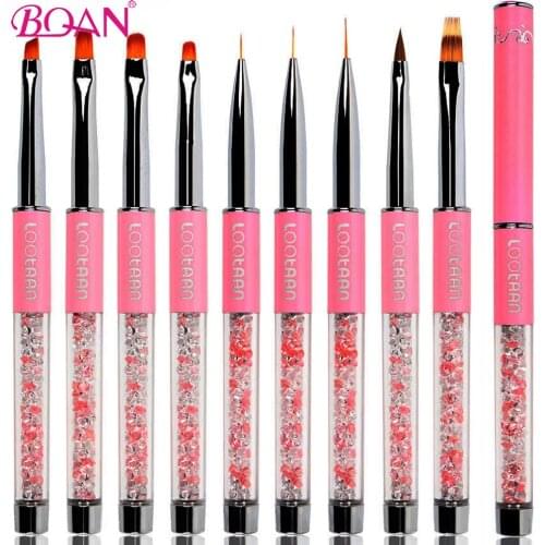 BQAN Pink Nail Art Metal Acrylic Liquid Powder Carving UV Gel Extension Builder French Flower Painting Drawing Liner Brush Tool