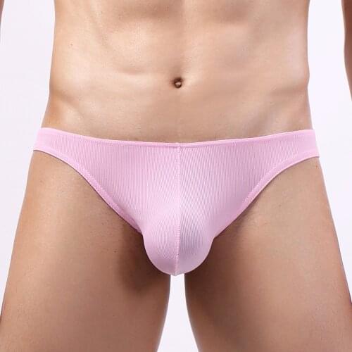 Ice Silk Screw Thread Breathable Briefs Men Sexy Underwear Underpants Boxer Briefs Ultra Thin Penis Large Pouch Mens Panties