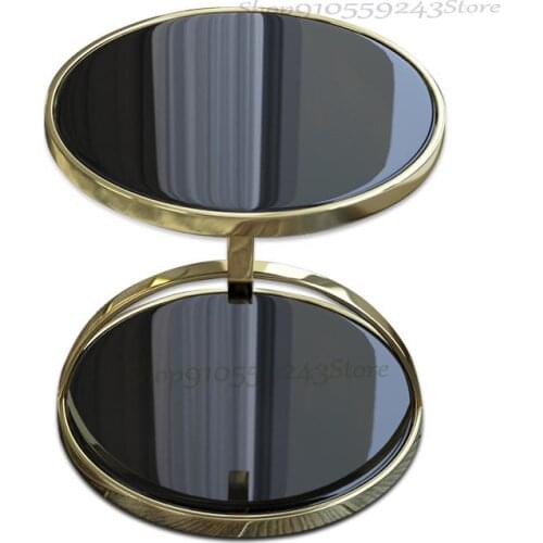 Customized Postmodern Glass Rounded Corners Sofa Side Small Round Table Ins Golden Living Room Apartment Black Double-layer Spot