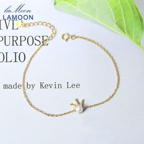 LAMOON Freshwater Pearl Crown 925 Silver Bracelet For Women 14K Gold Plated Fine Jewelry Charm Bracelet Korean Girl Gift LMHI072