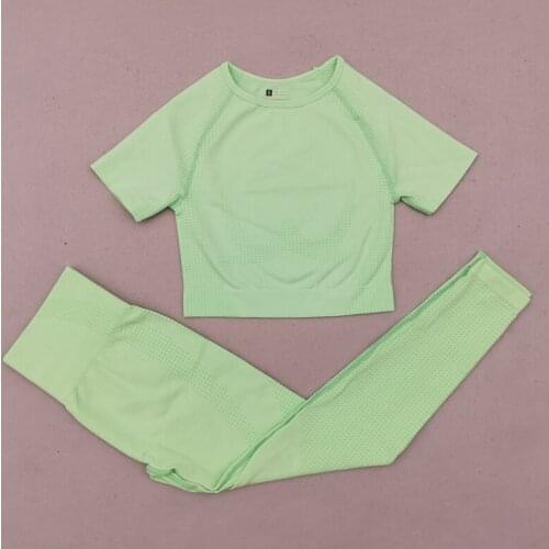 Summer Vital Seamless Yoga Set Women Gym Workout Clothes Short Sleeve Fitness Crop Top High Waist Leggings 2 PCS Sport Suit