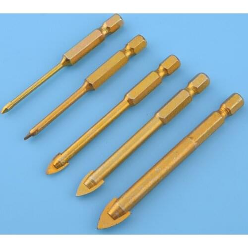 5pcs 3mm 4mm 6mm 8mm 10mm Hex Shank Ti Porcelain Spear Head Drill Bits Set for Ceramic Tile Glass Accessories