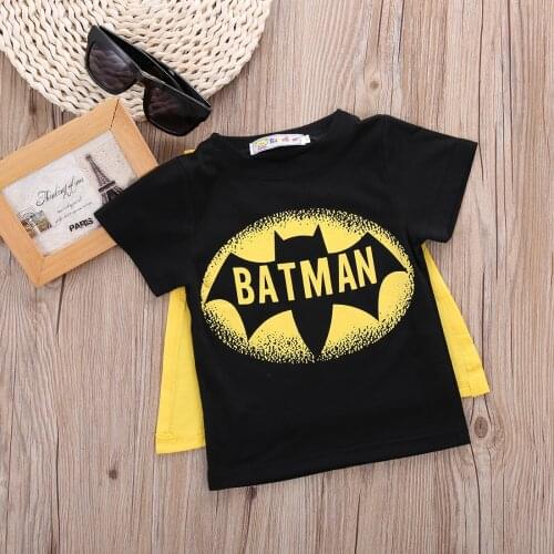 New Hot Lovely Baby Kids Boys Cartoons Cosplay Cartoon Cape T-Shirts Cotton Short sleeve Tops