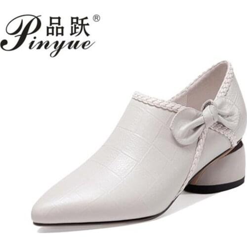 New Womens with Heel Single Shoes Fashion Square-Heel Overshoes Pointed Mid Heel Buckle Pu Womens Shoes Zapatos De Mujer