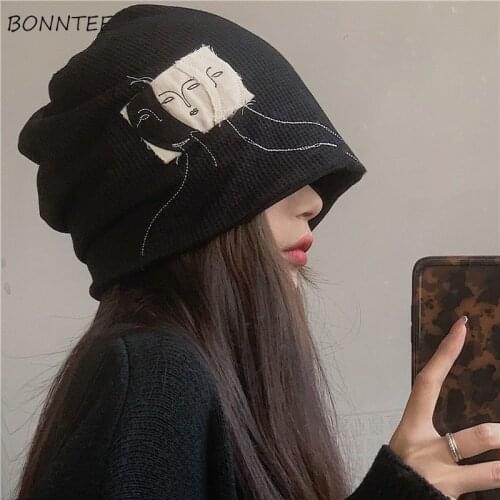 Beanies Women Cartoon Harajuku Vintage Retro Student Simple Spring Trendy Streetwear Chic All-match Japanese Style Female Daily