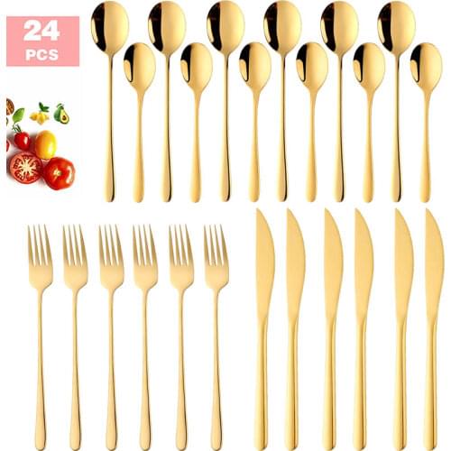 Top Quality Stainless Steel Cutlery Set Gold Tableware Silverware Dinner Fork Spoon Set Rose Gold Kitchen Dinnerware Accessories