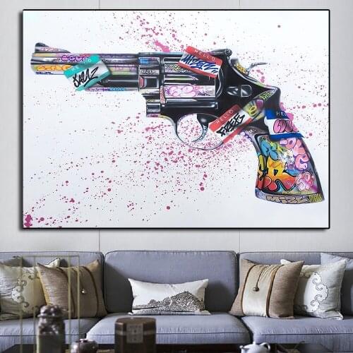 Gun Graffiti Art Posters and Prints on The Wall Canvas Painting Street Wall Art Gun Graffiti Picture for Living Room Home Decor