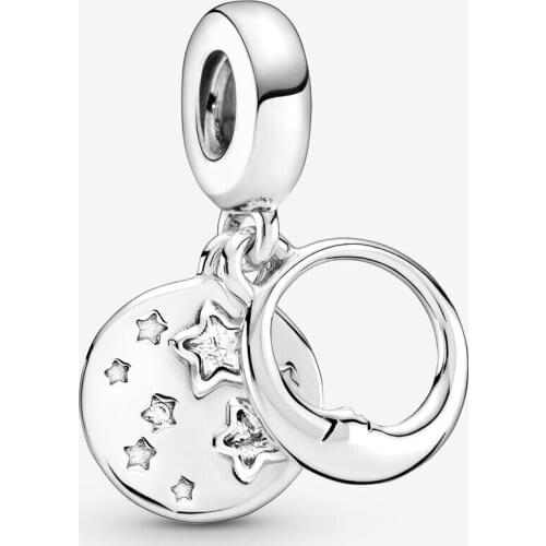 Sleeping Moon and Stars Dangle Charms 925 Sterling Silver Beads fit Original Bracelet Necklaces Christmas Gift DIY Jewelry