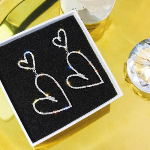 ES1376 Rhinestone Double Love Heart Drop Earrings Simple Sweet Long Wild Earrings Peach Heart New Design Jewelry Wedding Party