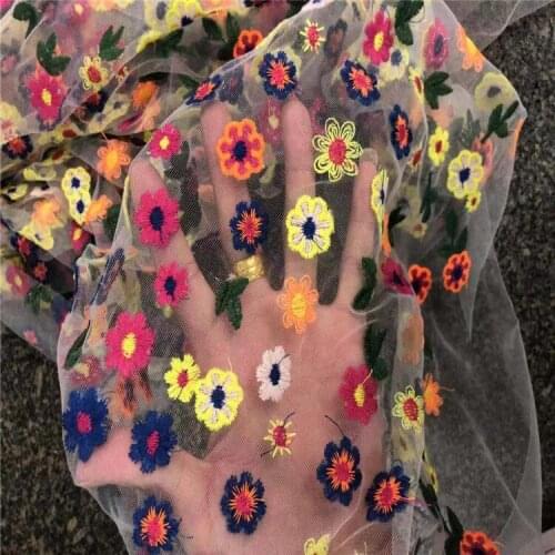 Mesh Bottom Small Red Flower Embroidery Lining Womens and Childrens Clothing Skirt Wedding Dress Embroidery Fabrics