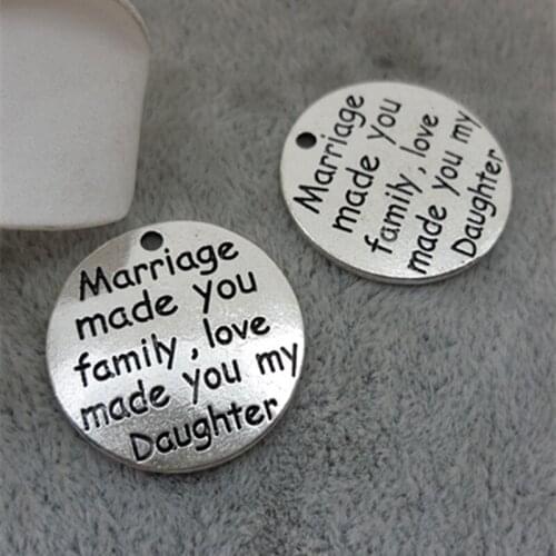 23mm "Marriage made you family love made you my Dad" word charms round metal jewelry, message pendants for bracelet and necklace