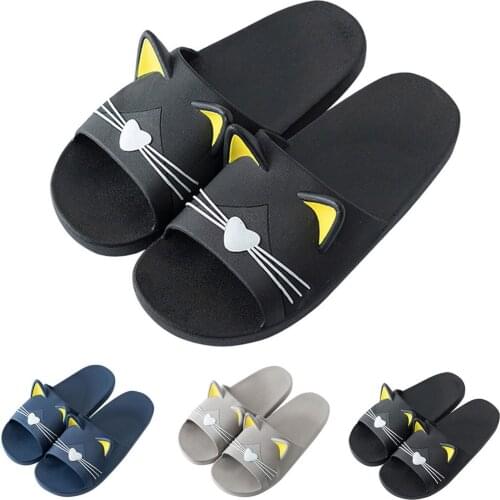 Women Summer Slippers Slide Sandals Beach Cartoon Cat Flip Flops Thick Soled Men Couple Bathe Shoes Zapatillas Mujer#g3