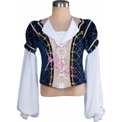 Blue White Men Boys Ballet Tunic,Prince Men Professional Ballet Top Costume,Male Ballet Stage Performance Ballet Jacket Outwear