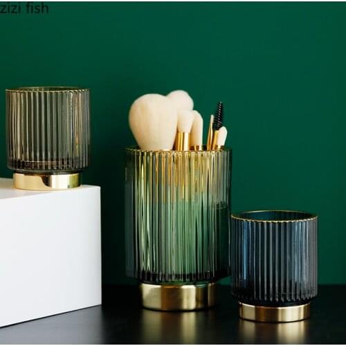 Glass Jars Gilded Vases Candle Holders Dressing Table Jewelry Storage Cosmetic Containers Brush Holder Makeup Storage Box