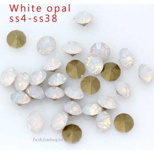 Ss4-ss38 Round white opal pointed Foiled back czech Crystal Nail Art rhinestones glass strass chaton stones Jewelry making beads