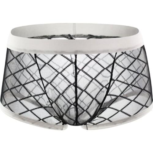 Sexy Style Mens Mesh Low Waist Boxer Trunks See-through Lingerie Shorts Underwear Male Panties Underpants Shorts