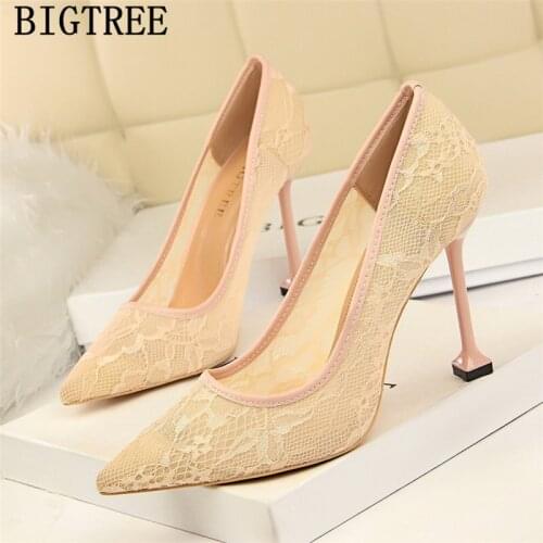 Wedding Shoes Bride Fetish High Heels Bigtree Shoes Lace Tacones Ladies Heels Valentine Shoes Red Heels Tacones Altos Mujer Sexy