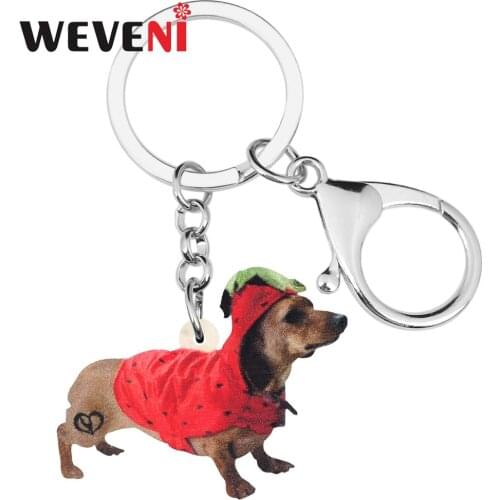 WEVENI Acrylic Christmas Costume Dachshund Dog Key Chains Car Purse Bag Key Rings Animal Keychains For Women Girl Men Charm Gift