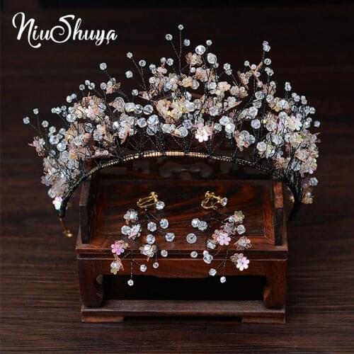 NiuShuya Women black Tiara Hair Band Wedding Soft Headband Handmade Crystal Tiara Headbands Bridal Headpiece