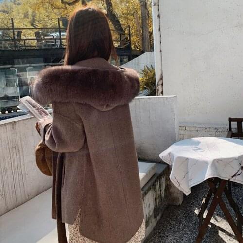 High-end Korean Style Customized Luxury Fox Fur Collar Double-sided Fashion Cashmere Blends Warm Wool Coat For Women 21