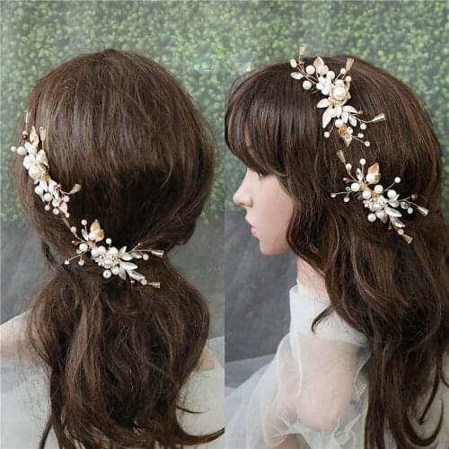 Gold Flower Crystal Rhinestones Hair Clip Comb Bridal Wedding Hair Accessories for Women and Girls Set of 2