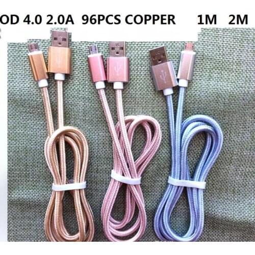 1M OD 4.0 2.0A 96 COPPER SPEED Charge Aluminum Metal Nylon Braided Cable Micro USB Data Sync Charging Wire for Samsung IP6 7