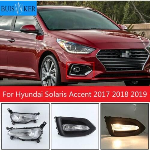 1 Pair Car DRL Lamp Waterproof LED Daytime Running Light Fog lamp cover For Hyundai Solaris Accent 2017 2018 2019