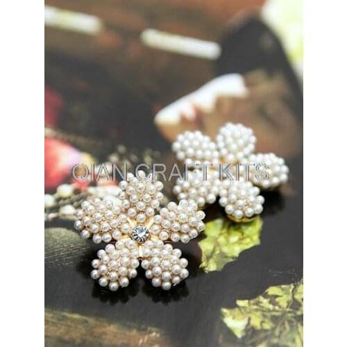 15pcs shiny pearl dotted handmade Petaline pearls and crystal alloy Cabochon sliders buckles or flat for headband brooch diy