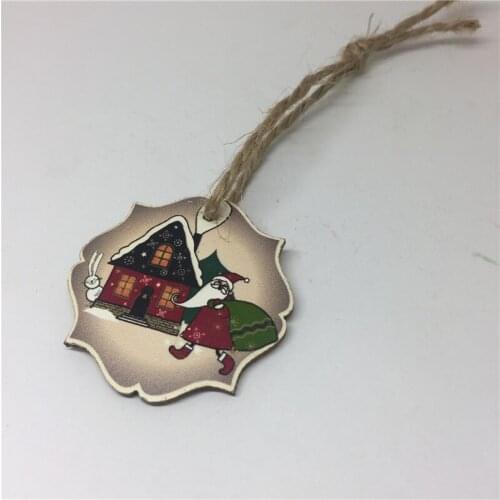 20pcs 40mm Wooden Garland Christmas House Pendant Tags For Vintage Scrapbooking Decorations