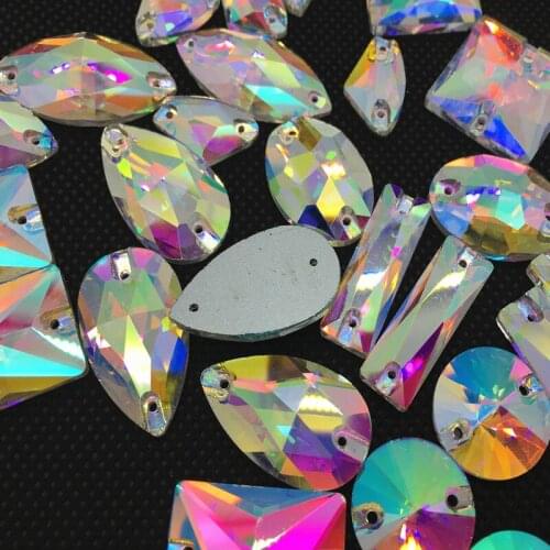 30 Pcs Random Mixed Shapes Sew on Rhinestones Crystal AB Color Sewing Glass Crystal Jewelry Beads Flatback Sew On Stones