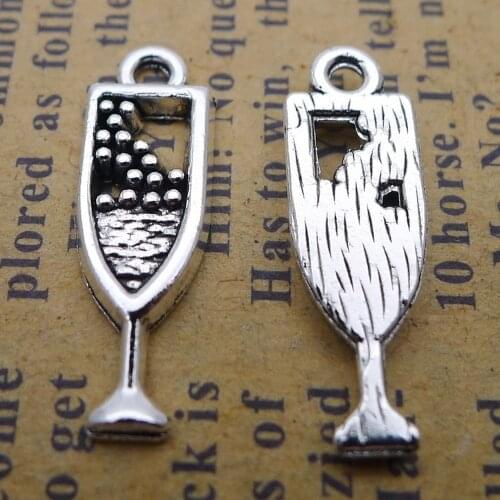 300pcs Wine Glass Charms 7mm x 20mm DIY Jewelry Making Pendant antique silver color