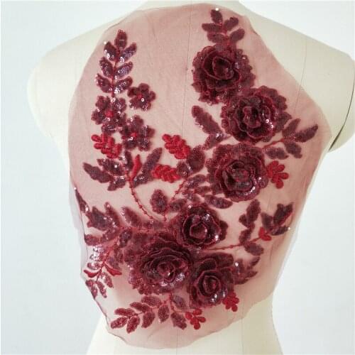 3D Sequin Embroidery Lace Applique DIY Clothing Patch White Wine Red patches for clothing