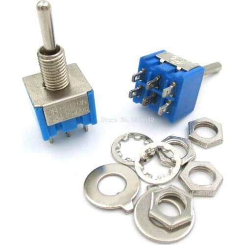 5PCS/LOT Blue 6 Pin DPDT ON-ON 6A125VAC Miniature Toggle Switches MTS-202 Mini Toggle Swicth