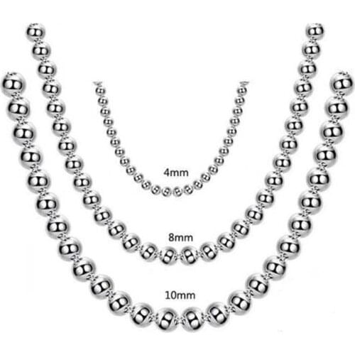 925 Sterling Silver 4mm/8mm/10mm Smooth Beads Ball Chain Necklace For Women Trendy Wedding Engagement Jewelry Drop Shipping