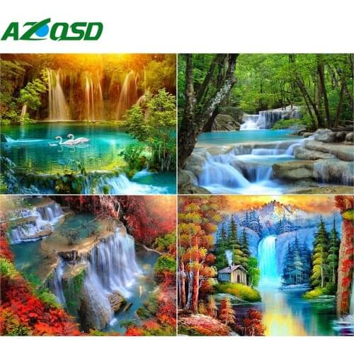 AZQSD Diamond Painting Waterfall Cross Stitch Kits Home Decoration DIY Diamond Embroidery Landscape Mosaic Handmade Craft