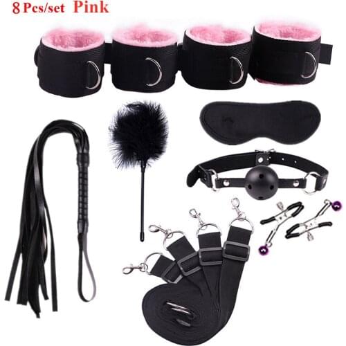 BDSM New Sex Toys for Couples Under Bed Bondage Restraint System Fetish Adult Games Set Wrists & Ankle Cuffs Sex Products Whip