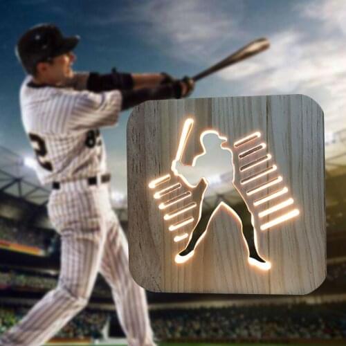 Baseball Wooden 3D Carving Night light LED Playing Lampada for Home Bedroom Kids Friend Gifts Lava Lamp Warm White Gift Dropship
