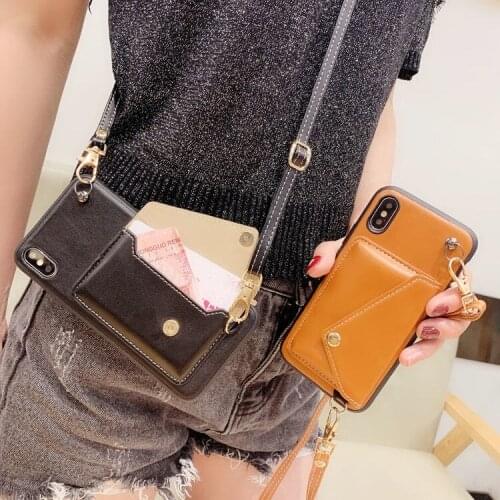 Lanyard Phone Cases For IPhone 11 Pro X Xr Xs Max 6 6s 7 Plus Samsung S10 S20 S9 Leather Crossbody Bag Shockproof Back Cover