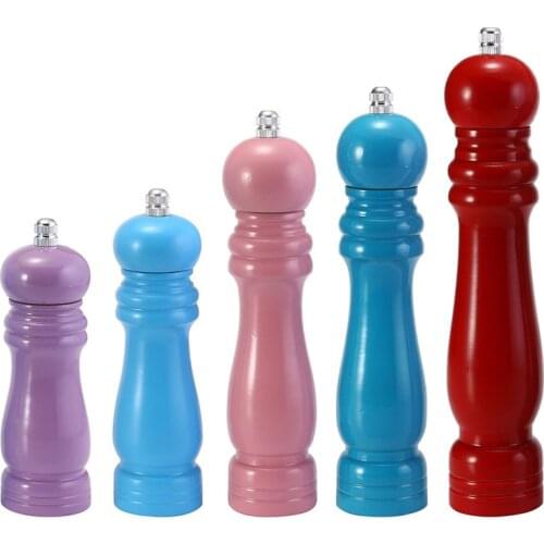 Colorful Wood Pepper Mill Solid Wood and Adjustable Ceramic Salt and Pepper Grinder