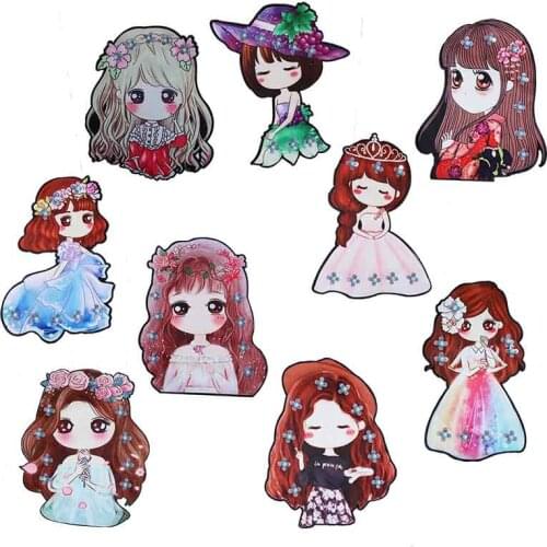 Color Fashion Cute Girl Beading icon Digital printing Applique Patches For kawaii clothes DIY Iron on Badges on a backpack