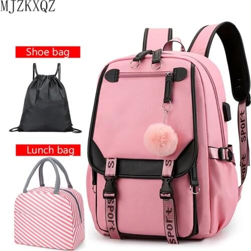 Children School Bags Backpack For Teenage Girls Cute Bagpack Black Pink Waterproof Travel Rucksack USB Charging Mochila Bolsas