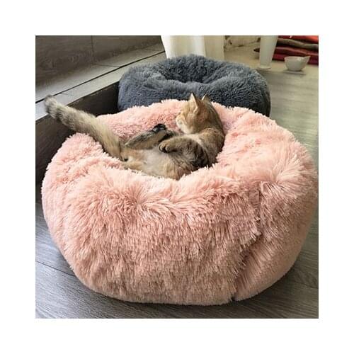 Pet Cat Bed Round Winter Warm Cushion Cats house Kennel Round Soft Long Plush Cats Mat for Cats Basket Pet Bed Cat Accessories