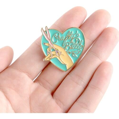 Crafty Person Heart Enamel Pin Light Blue Heart Hand Holding Scissors Badge Brooch Denim Clothes Bags Gift For Women Mom