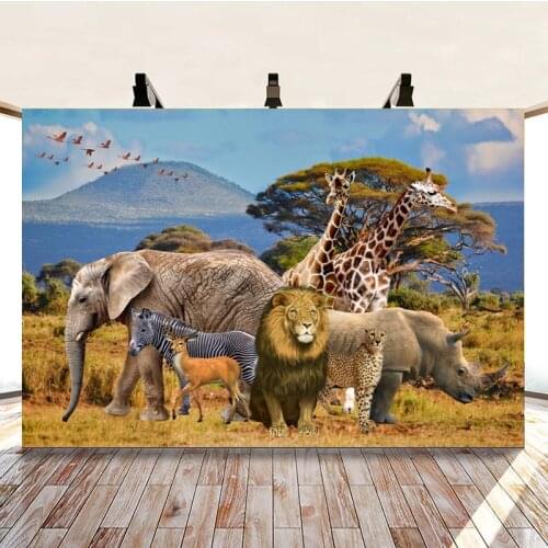 Lion Giraffe Animal Gathering Spring African Savannah Background Travel Picture Studio Photography Photographic Cloth