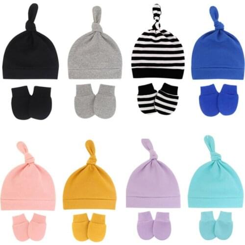 Cotton Newborn Baby Knotted Hat Glove Set Boy Girl Sleeping Cap Baby Hat Cute Baby Hat Newborn Adjusting Baby Hat